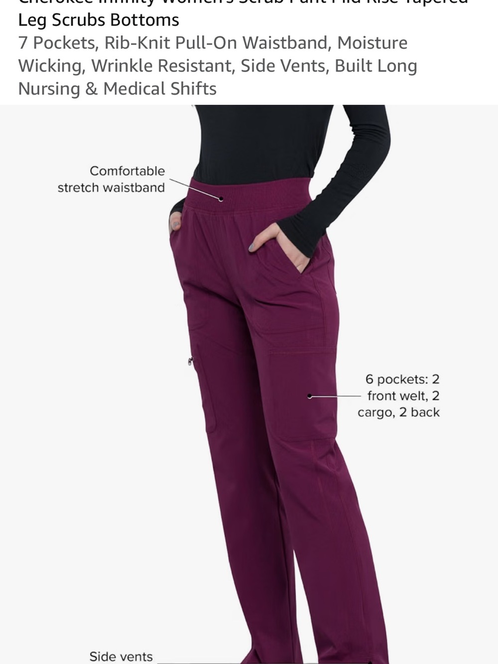 Cherokee M Women’s Infinity Scrub pants - Wine